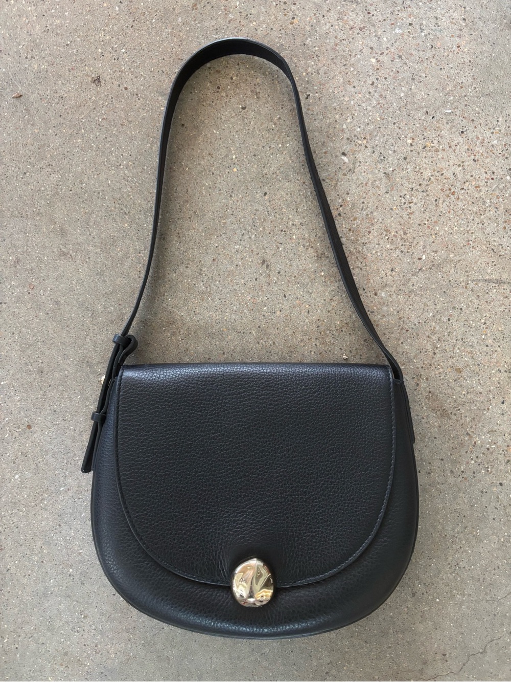 Madewell Dakota Black Pebbled Leather Saddle Shoulder Bag with Gold Closure